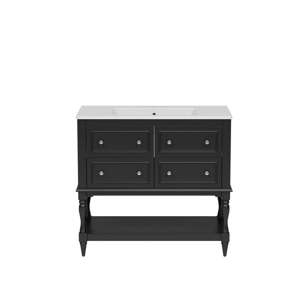 Sandra 36" Bathroom Vanity with Ceramic Sink | 4 Drawers | Black Wood
