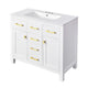 Mindy Bathroom Vanity | Ceramic Sink | Gold Metal | 4 Drawers | White 36"