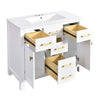 Mindy Bathroom Vanity | Ceramic Sink | Gold Metal | 4 Drawers | White 36"