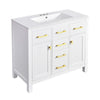 Mindy Bathroom Vanity | Ceramic Sink | Gold Metal | 4 Drawers | White 36"