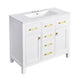 Mindy Bathroom Vanity | Ceramic Sink | Gold Metal | 4 Drawers | White 36"