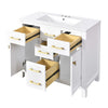 Mindy Bathroom Vanity | Ceramic Sink | Gold Metal | 4 Drawers | White 36"