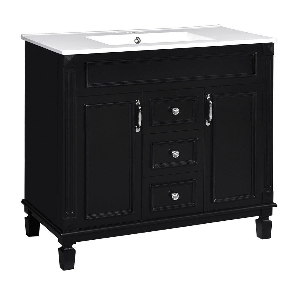 Gwen Bathroom Vanity with Ceramic Sink | 2 Drawers 2 Cabinets | Black Wood