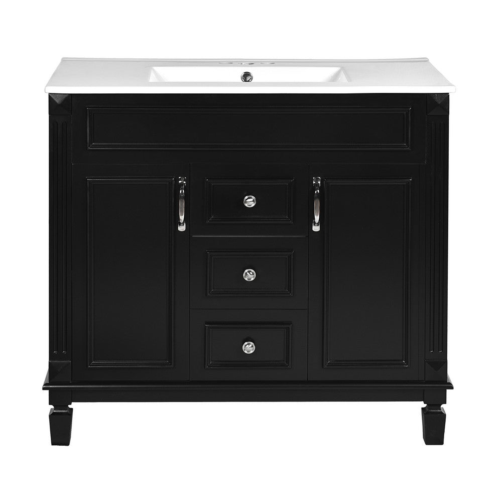 Gwen Bathroom Vanity with Ceramic Sink | 2 Drawers 2 Cabinets | Black Wood