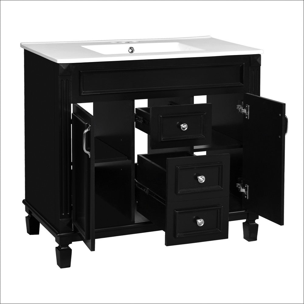 Gwen Bathroom Vanity with Ceramic Sink | 2 Drawers 2 Cabinets | Black Wood