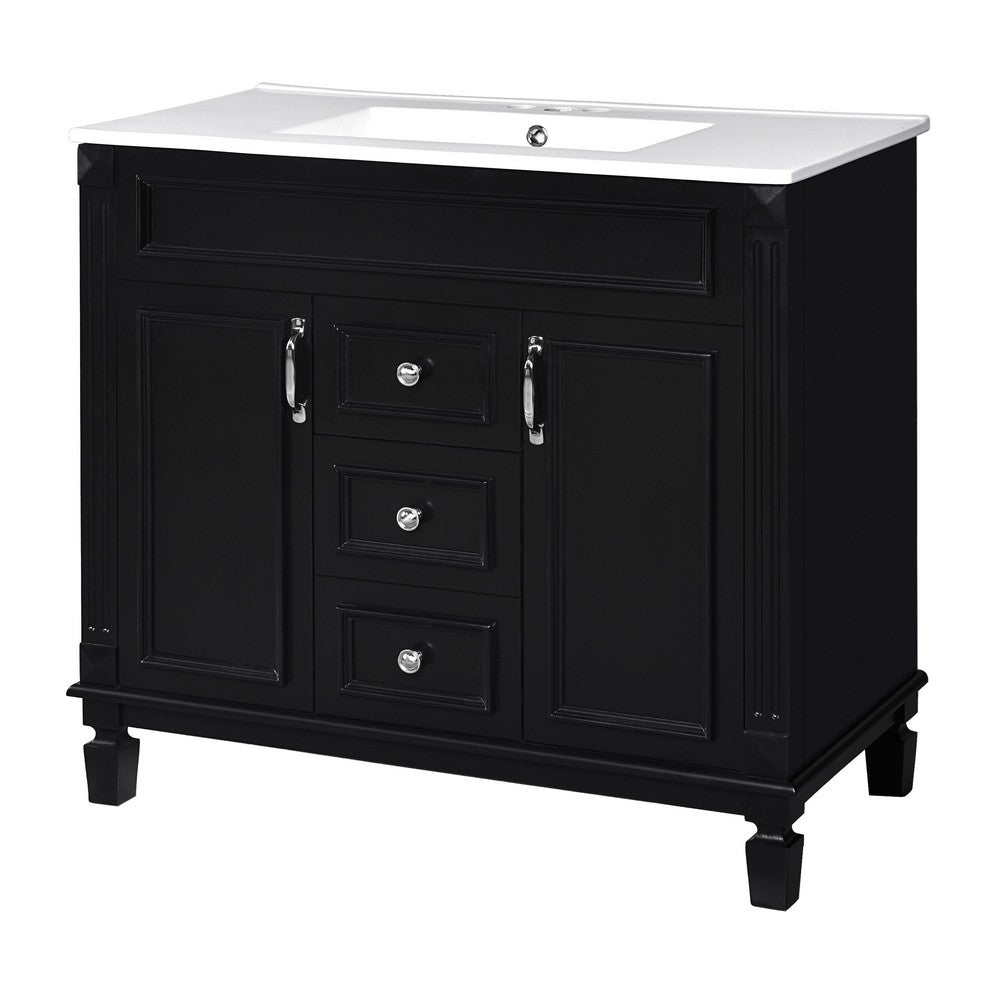 Gwen Bathroom Vanity with Ceramic Sink | 2 Drawers 2 Cabinets | Black Wood