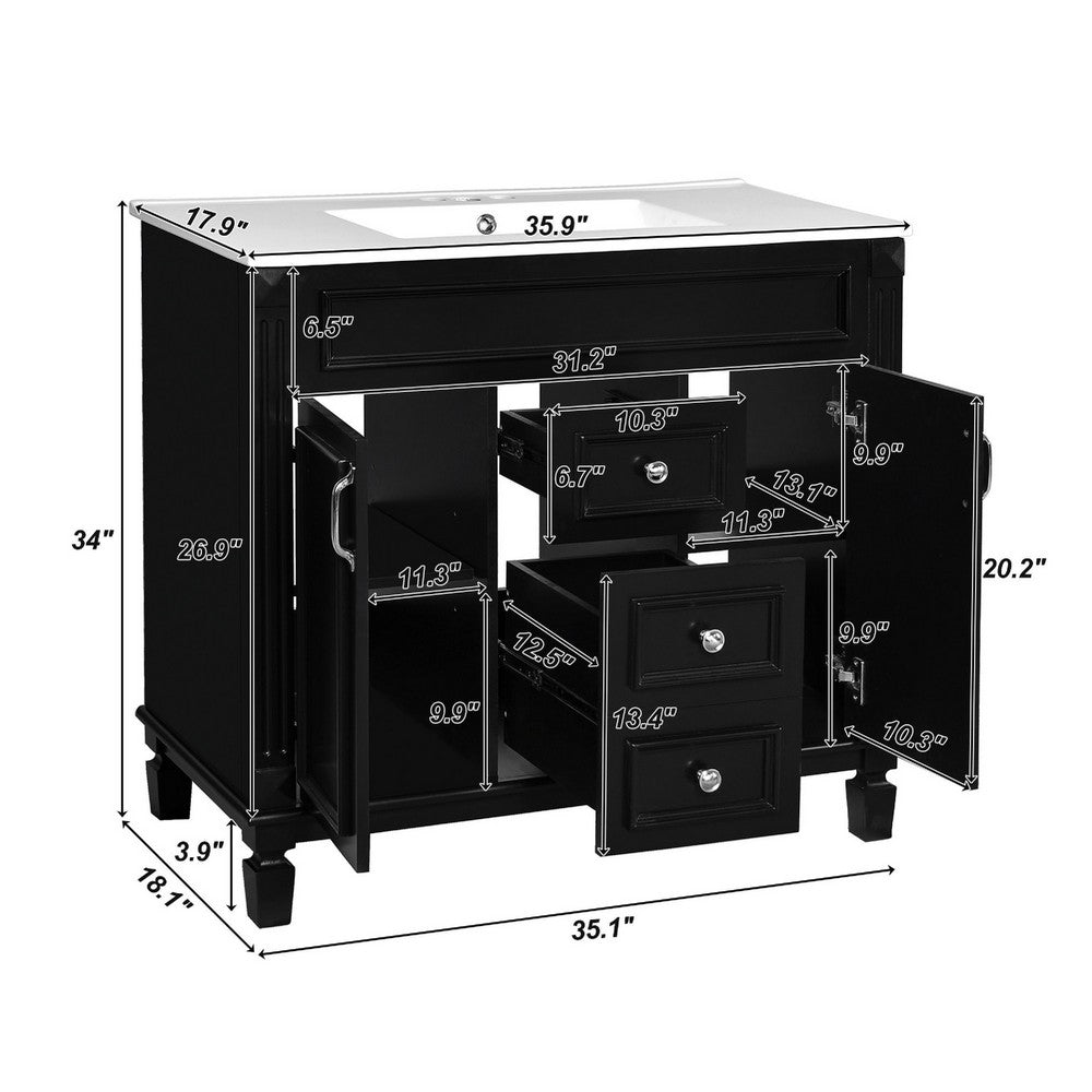 Gwen Bathroom Vanity with Ceramic Sink | 2 Drawers 2 Cabinets | Black Wood
