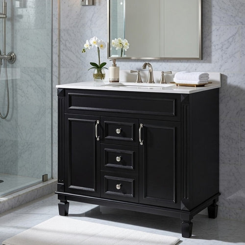 Gwen Bathroom Vanity with Ceramic Sink | 2 Drawers 2 Cabinets | Black Wood