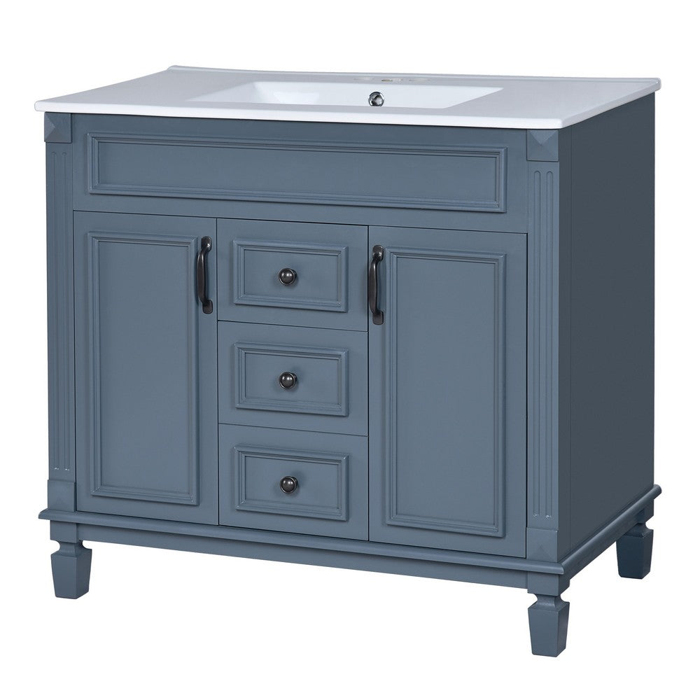 Gwen Bathroom Vanity with Ceramic Sink | 2 Drawers 2 Cabinets | Blue Wood