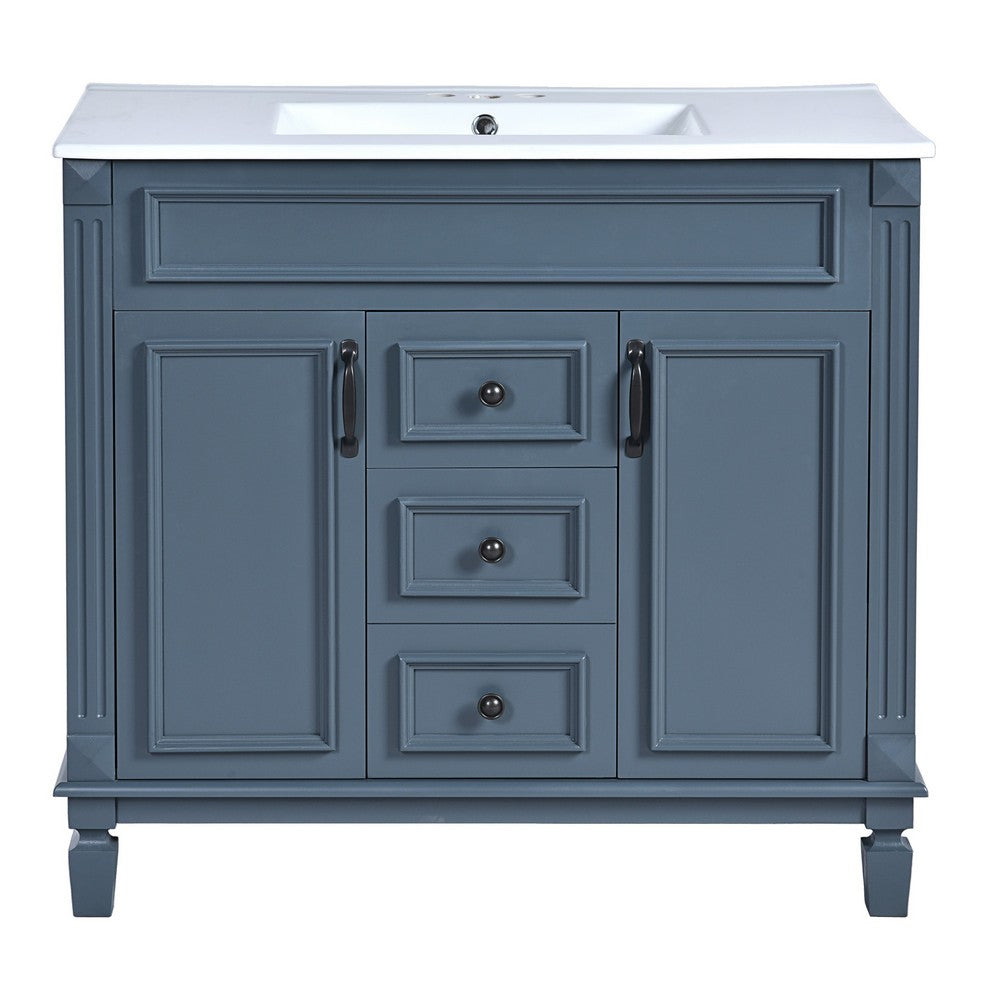 Gwen Bathroom Vanity with Ceramic Sink | 2 Drawers 2 Cabinets | Blue Wood
