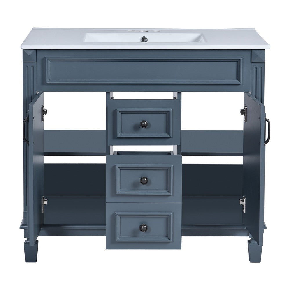 Gwen Bathroom Vanity with Ceramic Sink | 2 Drawers 2 Cabinets | Blue Wood