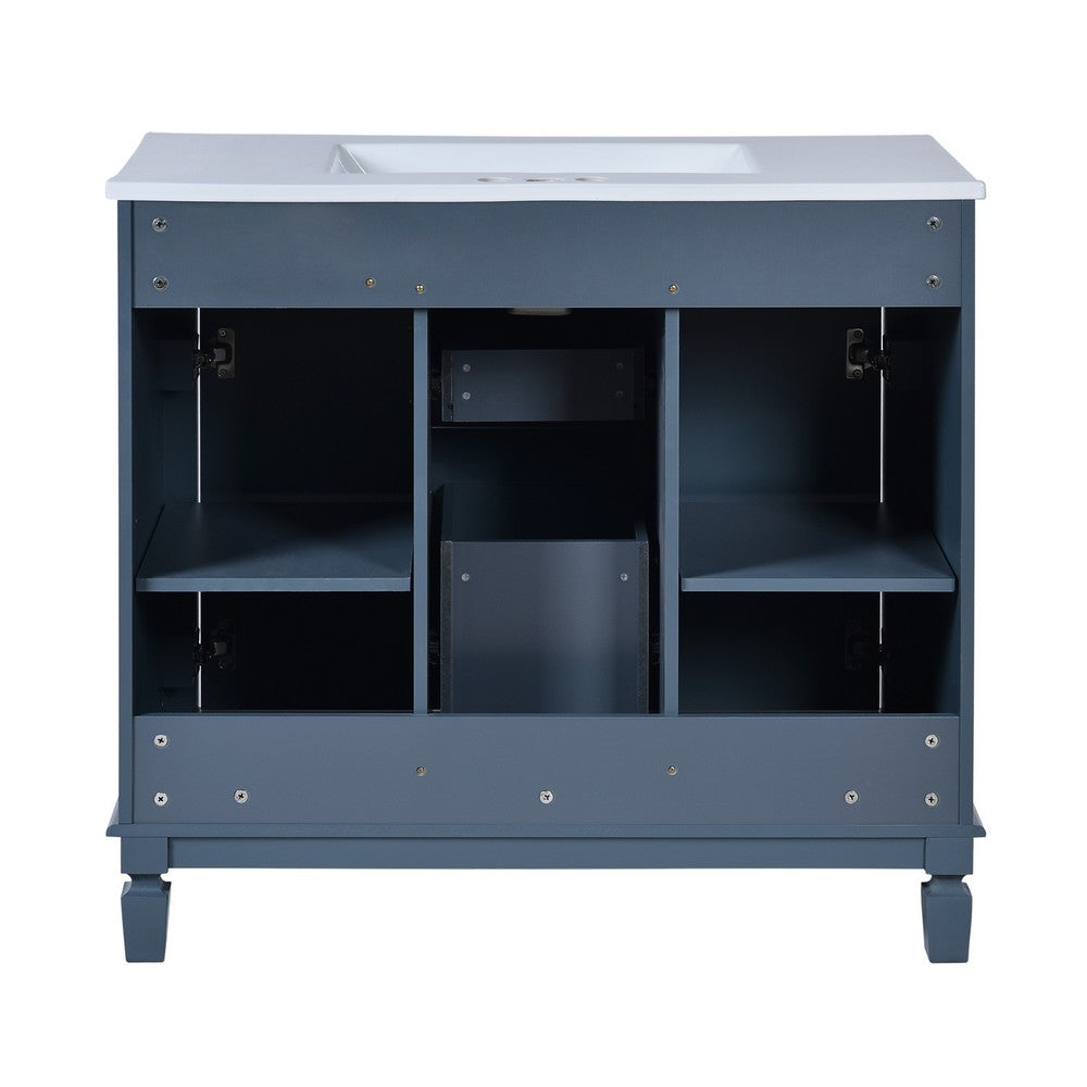 Gwen Bathroom Vanity with Ceramic Sink | 2 Drawers 2 Cabinets | Blue Wood