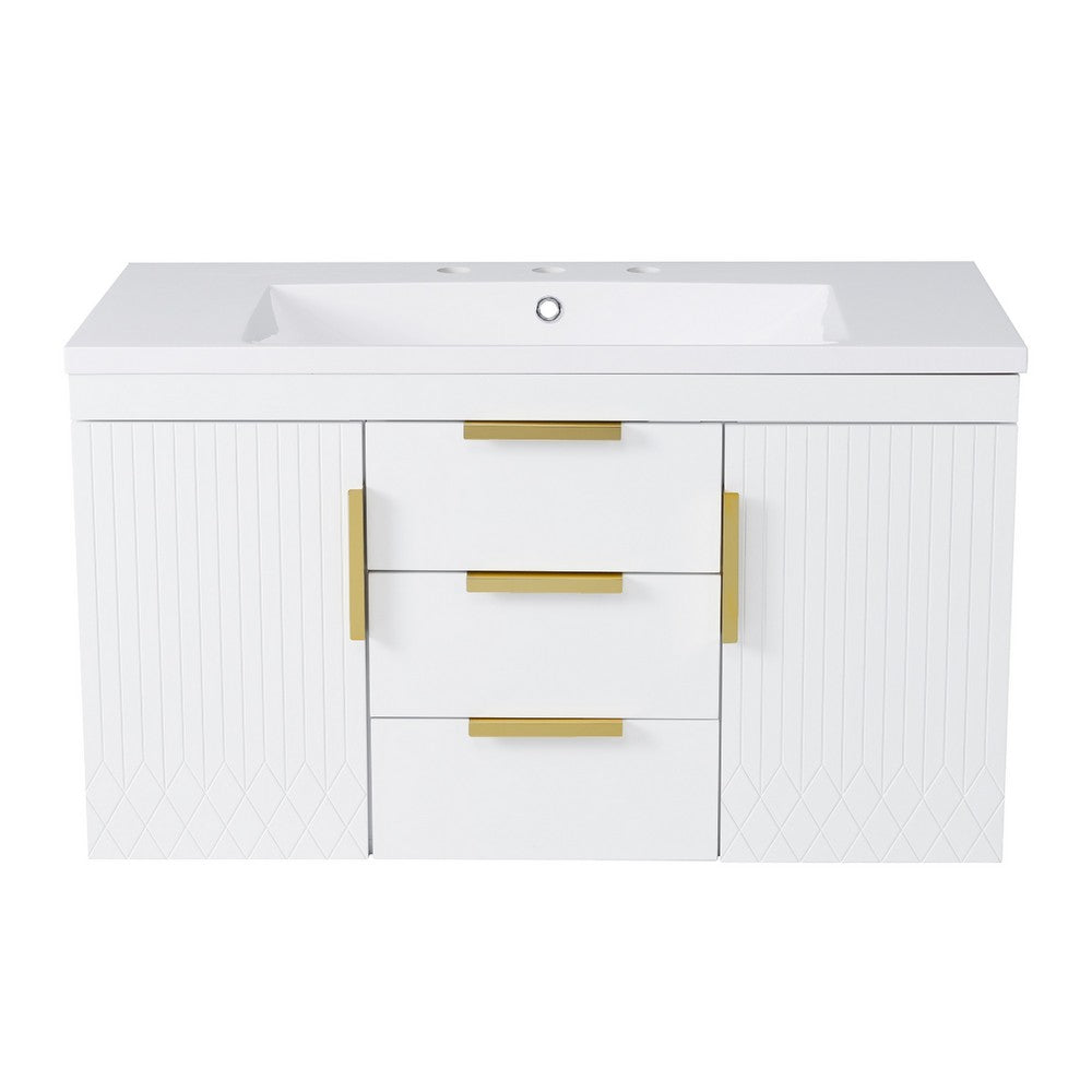 Jayz Floating Vanity with Sink | Gold Accents | White Textured Wood 36"