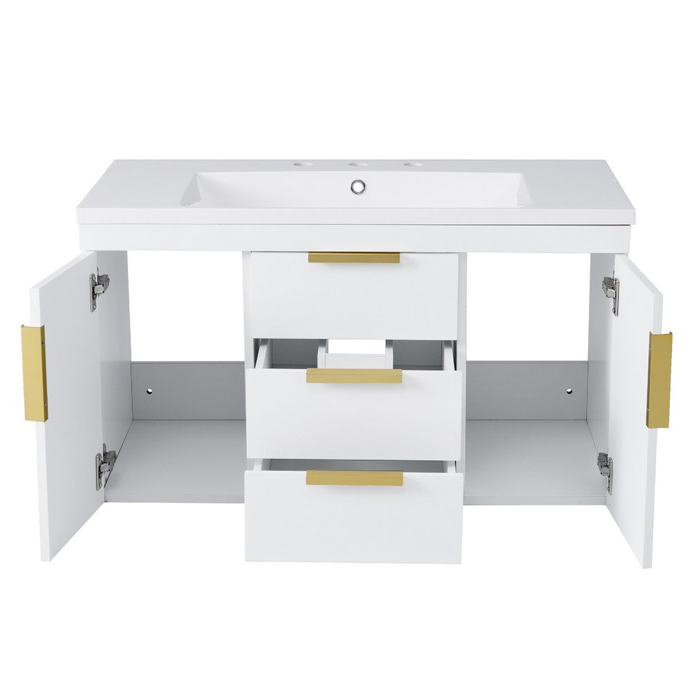 Jayz Floating Vanity with Sink | Gold Accents | White Textured Wood 36"