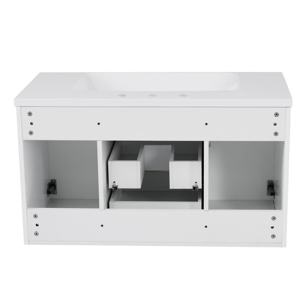 Jayz Floating Vanity with Sink | Gold Accents | White Textured Wood 36"