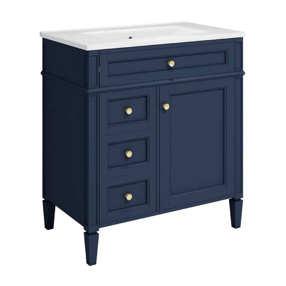 Asher Bathroom Vanity | Ceramic Sink | Smart Storage | Blue Wood 30"
