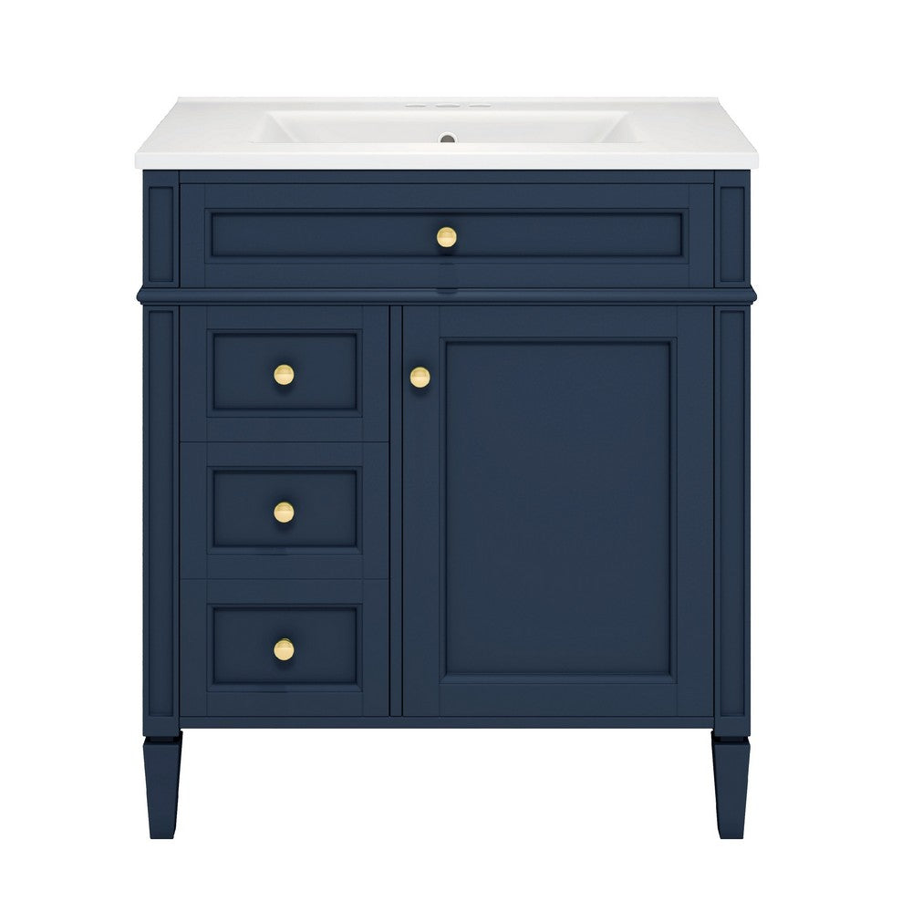 Asher Bathroom Vanity | Ceramic Sink | Smart Storage | Blue Wood 30"