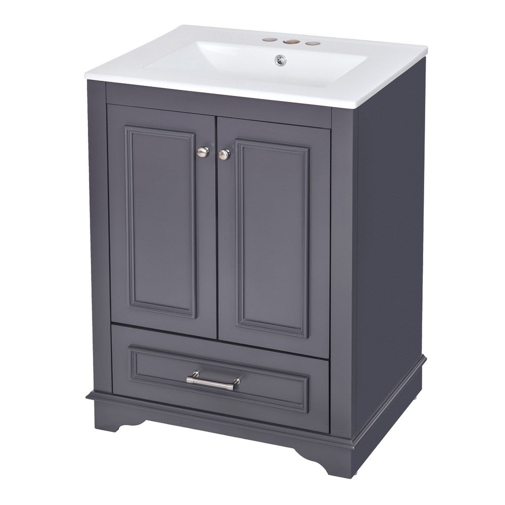 Daizy 24" Bathroom Vanity with Ceramic Sink | 2 Door Cabinet | Gray Wood