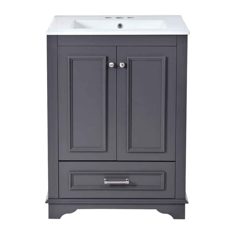 Daizy 24" Bathroom Vanity with Ceramic Sink | 2 Door Cabinet | Gray Wood