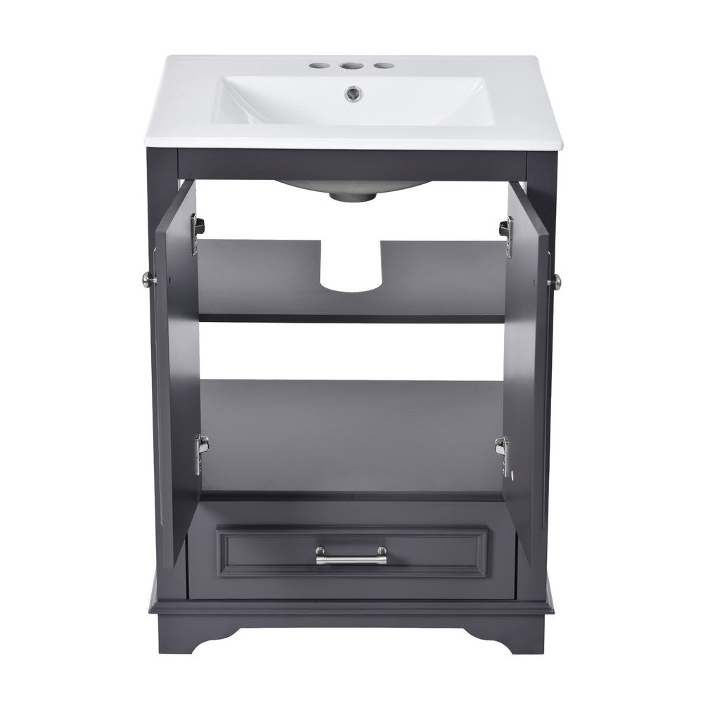 Daizy 24" Bathroom Vanity with Ceramic Sink | 2 Door Cabinet | Gray Wood