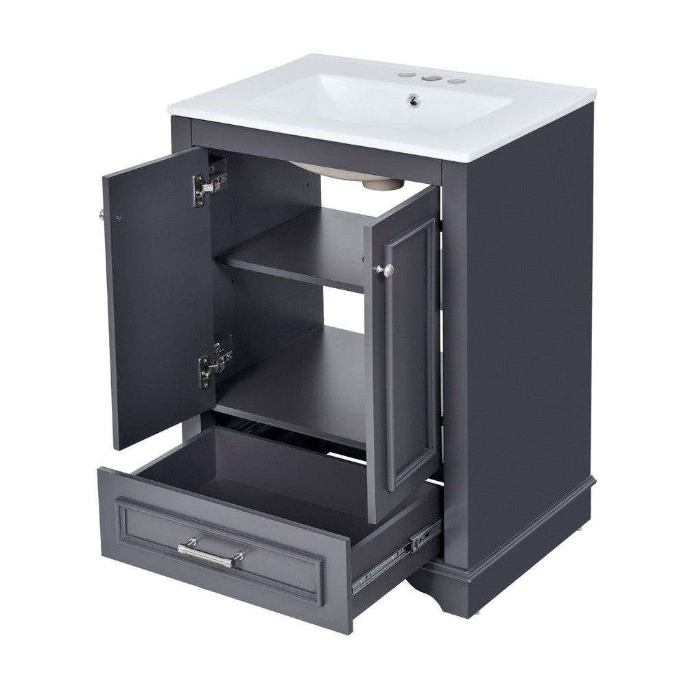 Daizy 24" Bathroom Vanity with Ceramic Sink | 2 Door Cabinet | Gray Wood