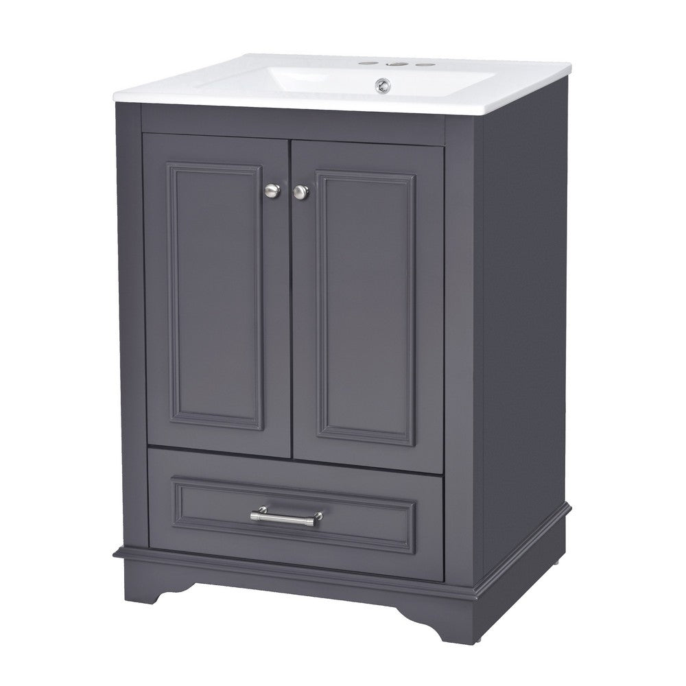 Daizy 24" Bathroom Vanity with Ceramic Sink | 2 Door Cabinet | Gray Wood