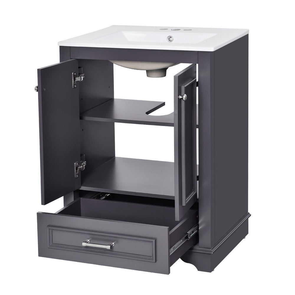 Daizy 24" Bathroom Vanity with Ceramic Sink | 2 Door Cabinet | Gray Wood