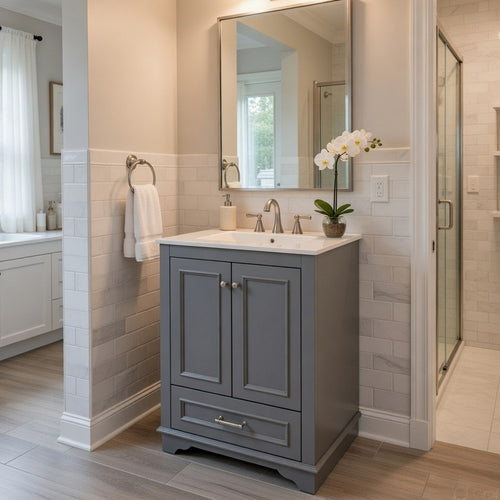 Daizy 24" Bathroom Vanity with Ceramic Sink | 2 Door Cabinet | Gray Wood