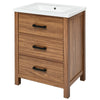 Addie Bathroom Vanity | Ceramic Sink | 3 Drawers | Natural Brown Wood 24"