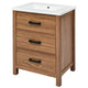 Addie Bathroom Vanity | Ceramic Sink | 3 Drawers | Natural Brown Wood 24"