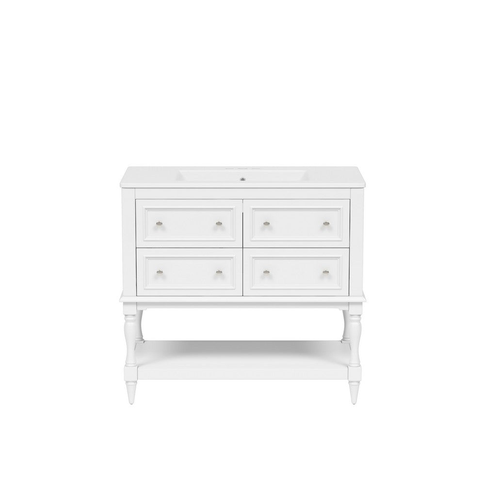 Sandra 36" Bathroom Vanity with Ceramic Sink | 4 Drawers | White Solid Wood