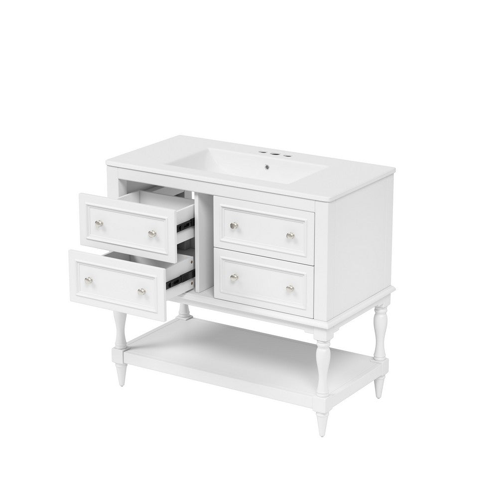Sandra 36" Bathroom Vanity with Ceramic Sink | 4 Drawers | White Solid Wood