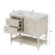 Sandra 36" Bathroom Vanity with Ceramic Sink | 4 Drawers | Beige Solid Wood