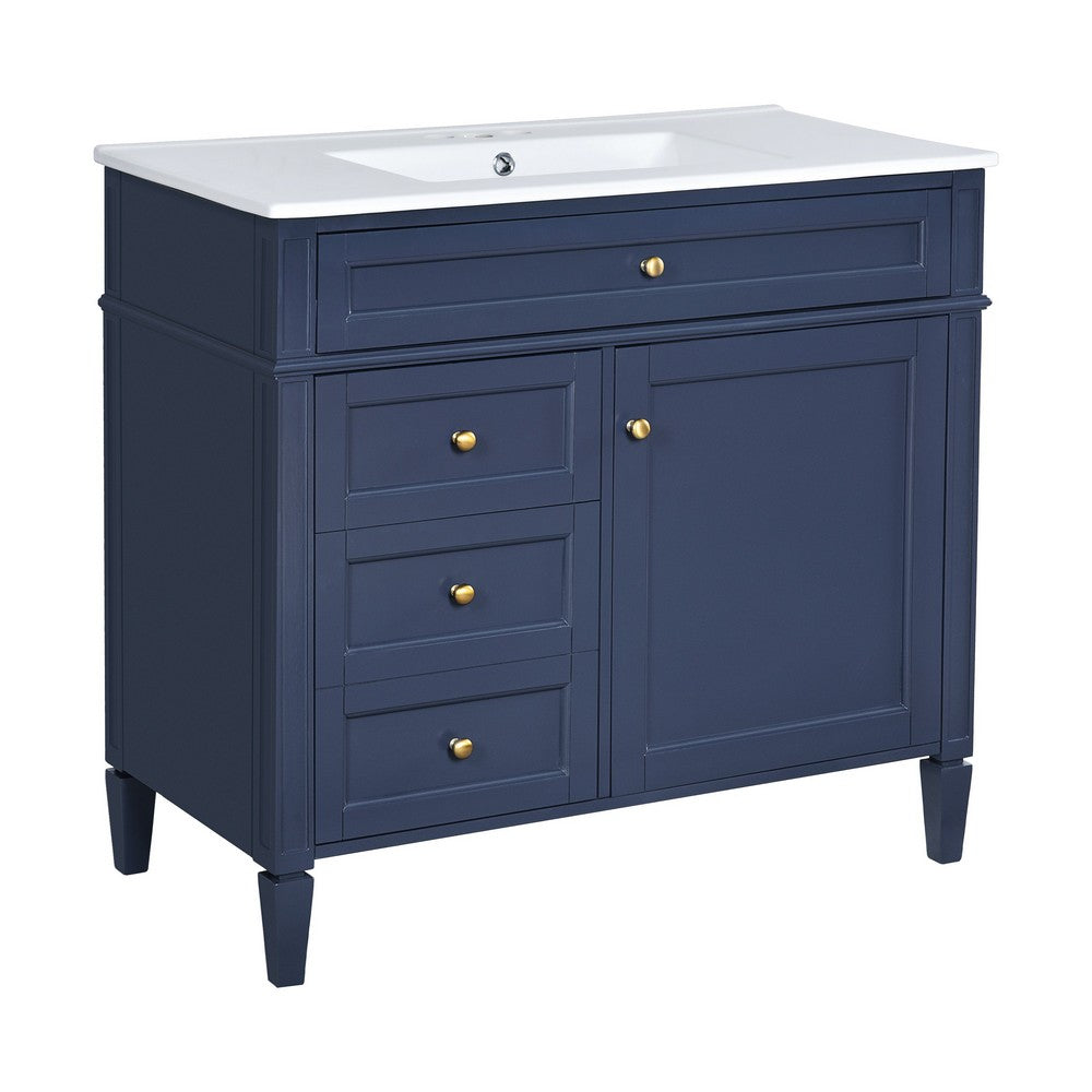 Asher Bathroom Vanity | Ceramic Sink | Smart Storage | Navy Blue Wood | 36"