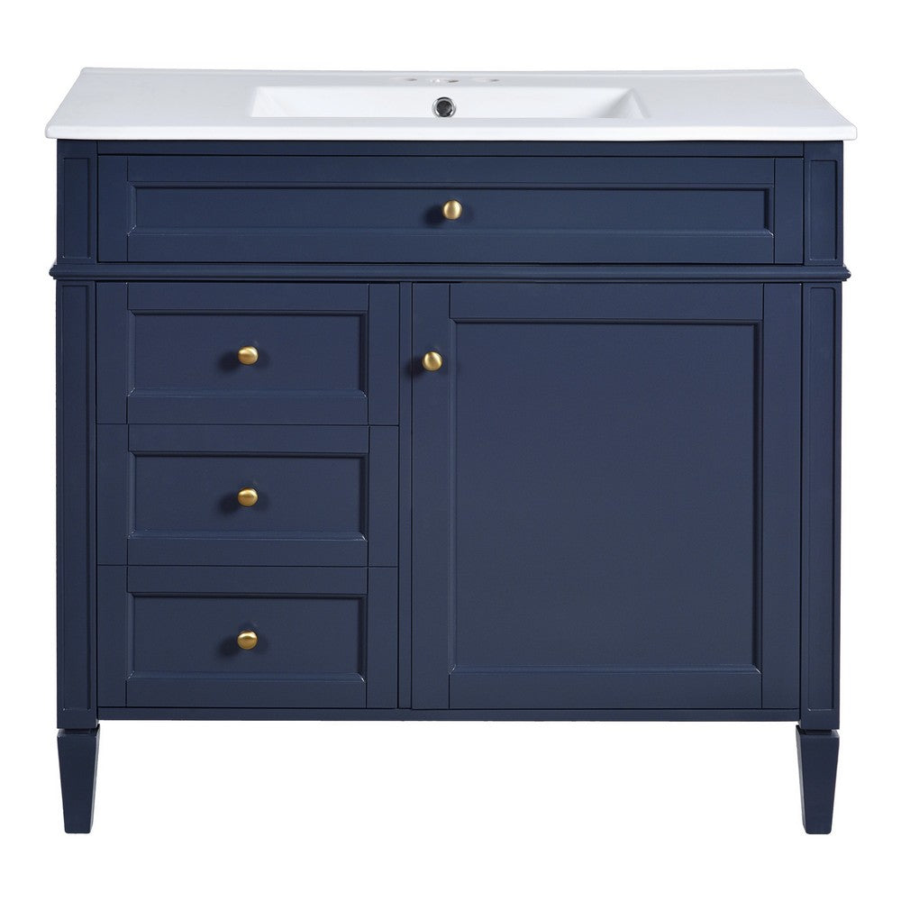 Asher Bathroom Vanity | Ceramic Sink | Smart Storage | Navy Blue Wood | 36"