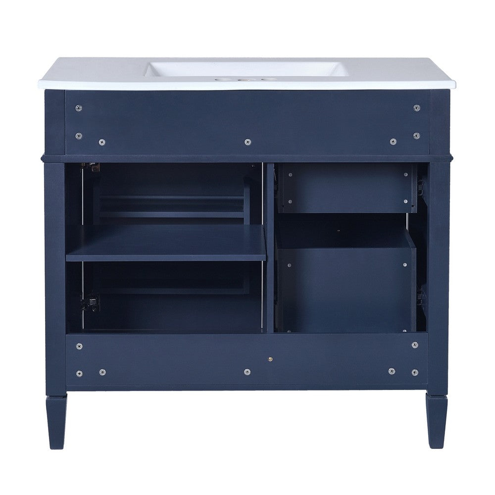 Asher Bathroom Vanity | Ceramic Sink | Smart Storage | Navy Blue Wood | 36"