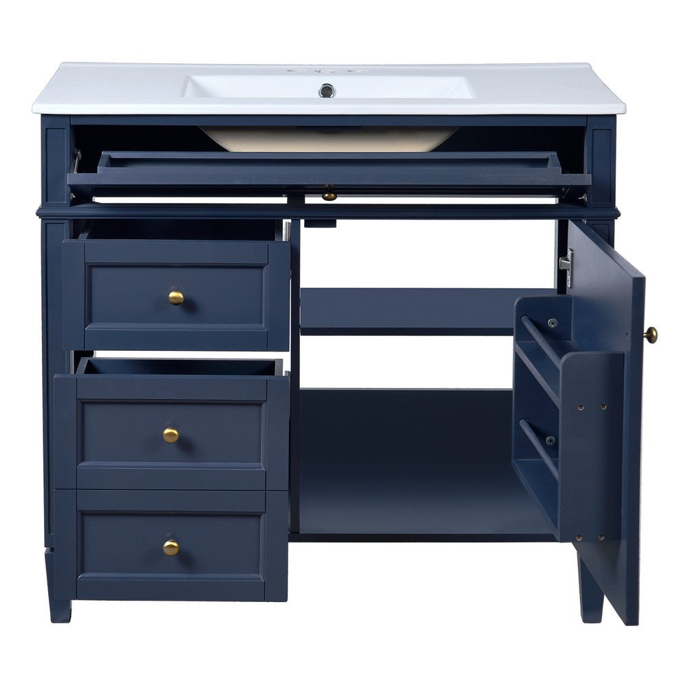 Asher Bathroom Vanity | Ceramic Sink | Smart Storage | Navy Blue Wood | 36"