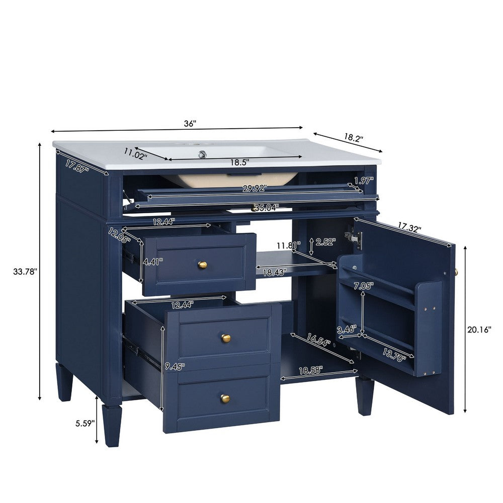 Asher Bathroom Vanity | Ceramic Sink | Smart Storage | Navy Blue Wood | 36"