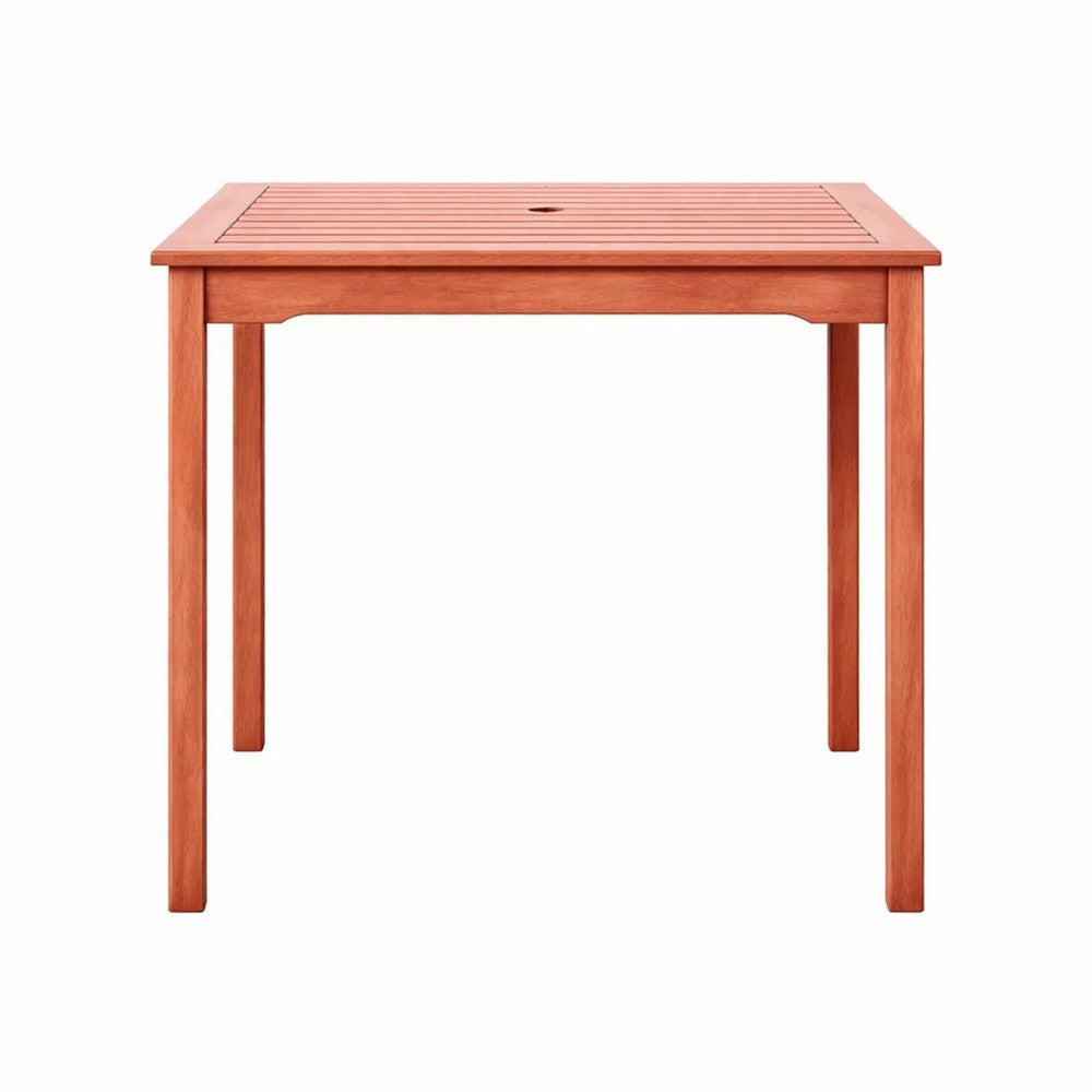 Hoi Outdoor 4 Seater Dining Table w Umbrella Hole | 35" Square | Natural Brown