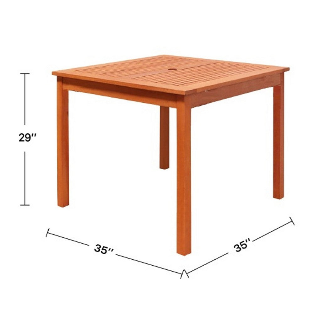 Hoi Outdoor 4 Seater Dining Table w Umbrella Hole | 35" Square | Natural Brown