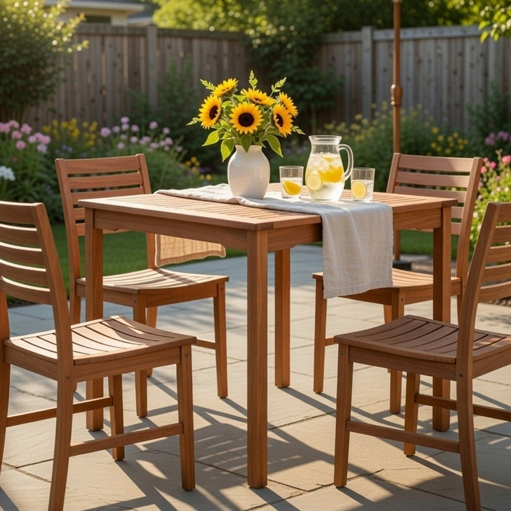 Hoi Outdoor 4 Seater Dining Table w Umbrella Hole | 35" Square | Natural Brown