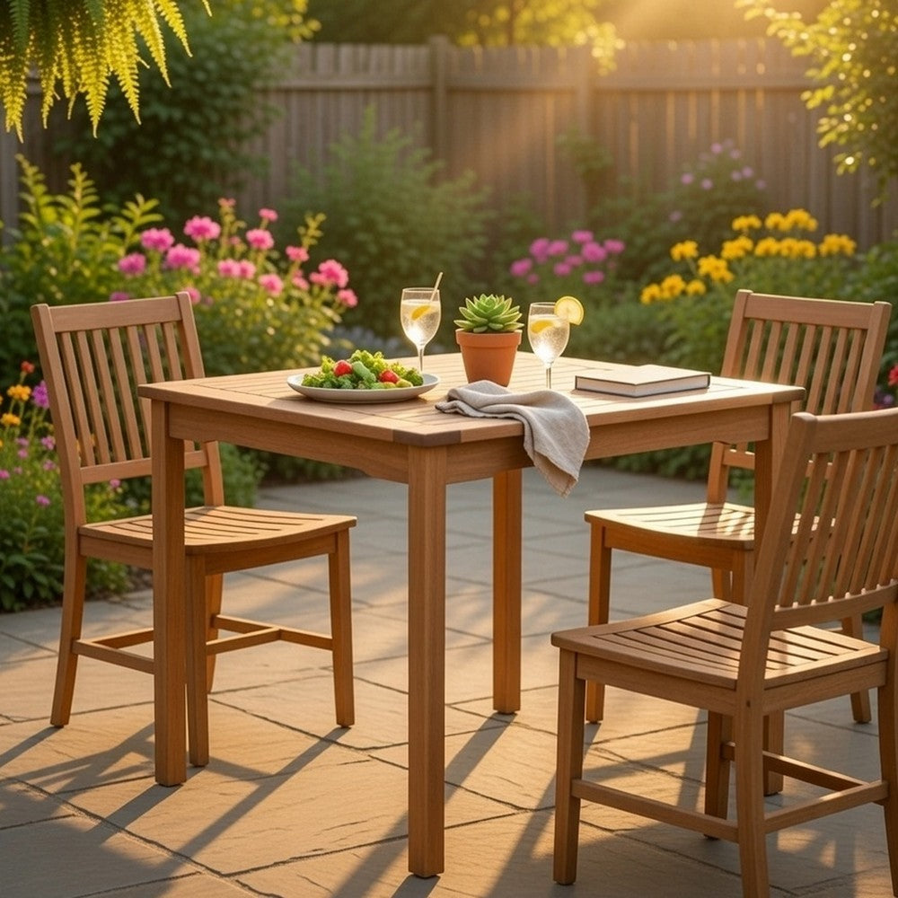 Hoi Outdoor 4 Seater Dining Table w Umbrella Hole | 35" Square | Natural Brown