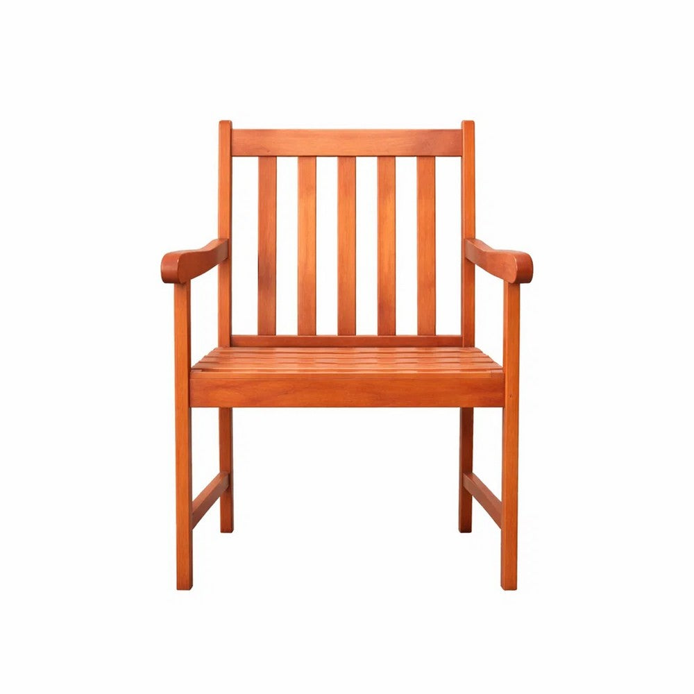 Ari Outdoor Dining Armchair with Slatted Back | Natural Reddish Brown