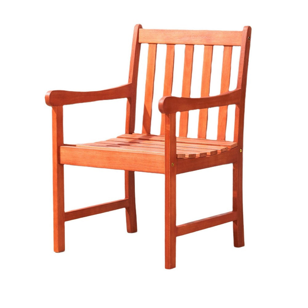 Ari Outdoor Dining Armchair with Slatted Back | Natural Reddish Brown