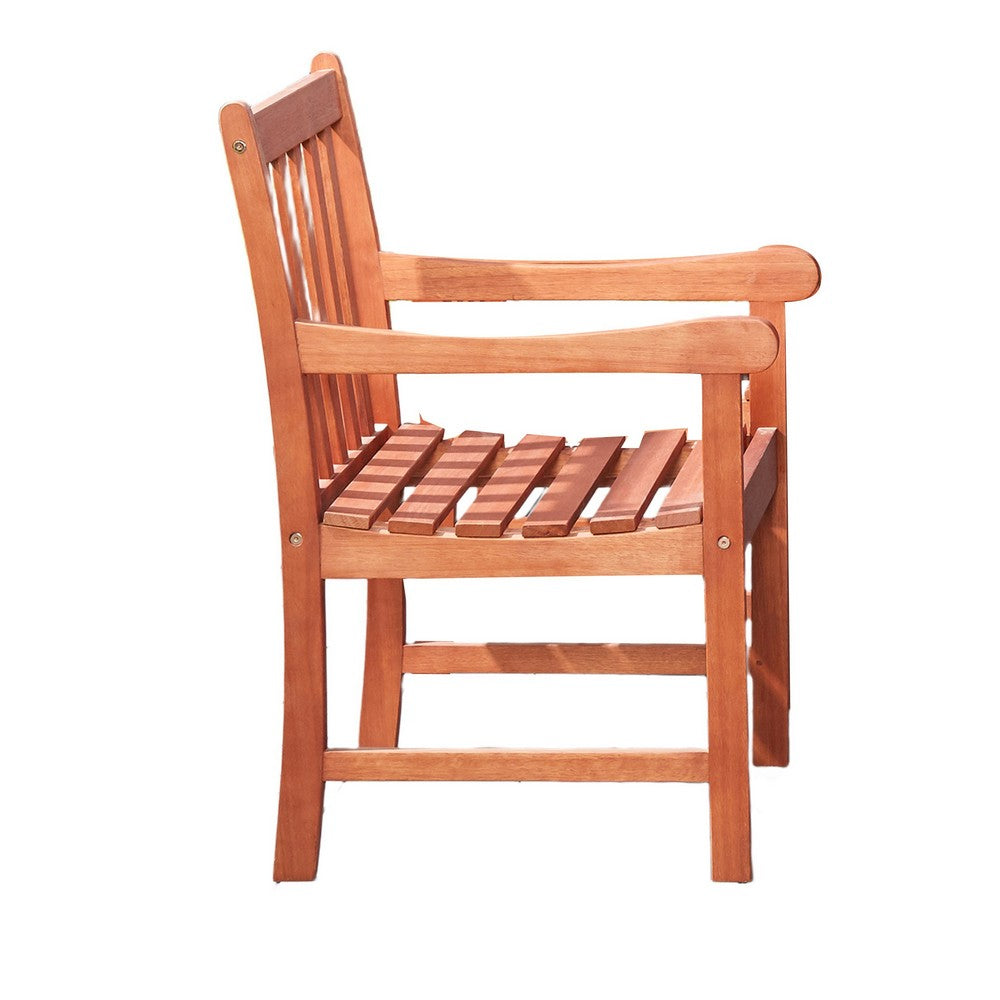 Ari Outdoor Dining Armchair with Slatted Back | Natural Reddish Brown