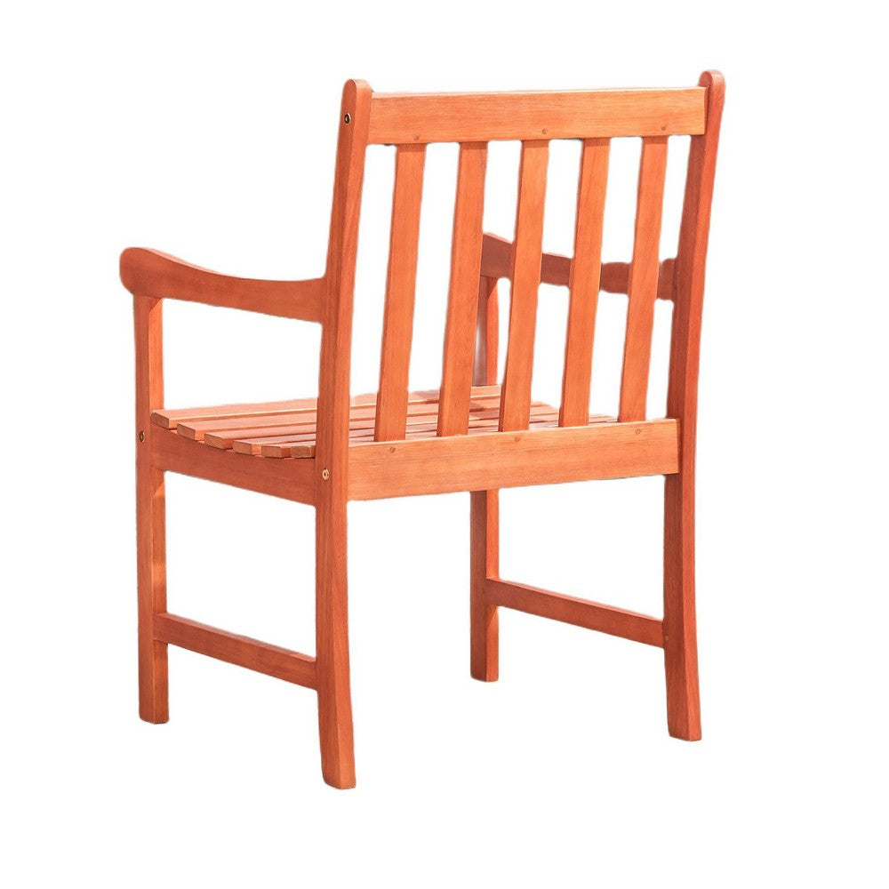Ari Outdoor Dining Armchair with Slatted Back | Natural Reddish Brown