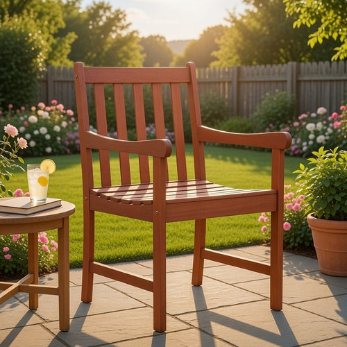 Ari Outdoor Dining Armchair with Slatted Back | Natural Reddish Brown