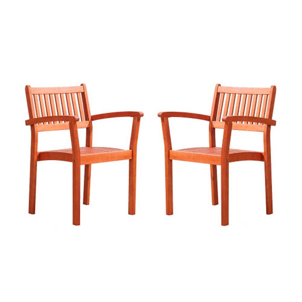 Ceri Outdoor Dining Armchair Set of 2 | Slatted Back | Reddish Brown