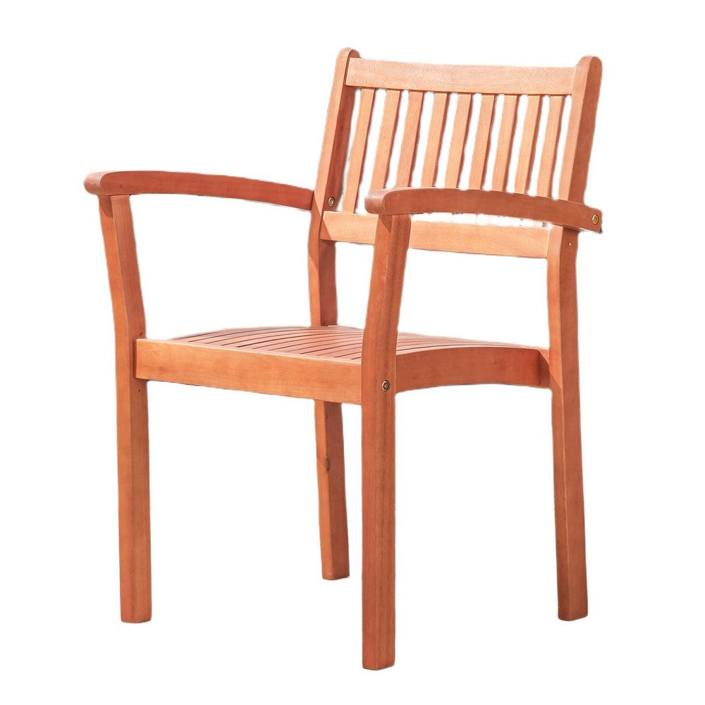 Ceri Outdoor Dining Armchair Set of 2 | Slatted Back | Reddish Brown