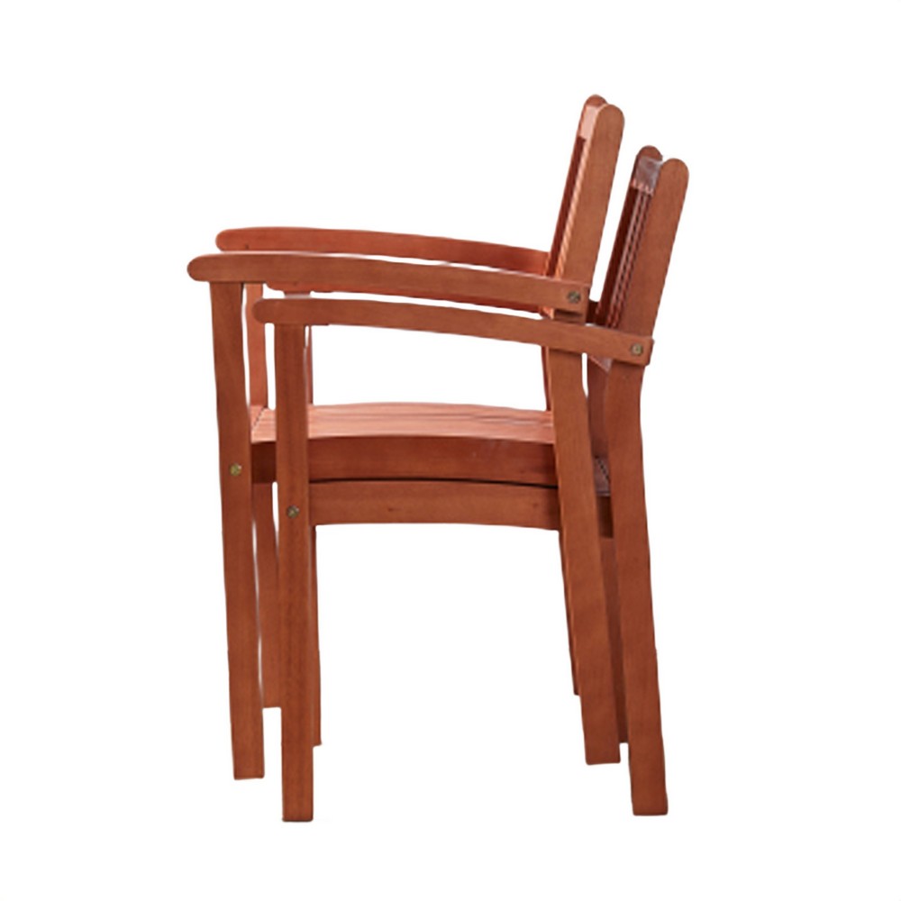 Ceri Outdoor Dining Armchair Set of 2 | Slatted Back | Reddish Brown